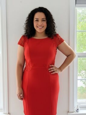 Red Lace-Accent Sheath Dress